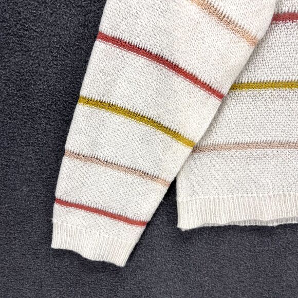 Fate Sweater Womens Large White Yellow Striped Knit Pullover soft crew neck - Picture 6 of 15